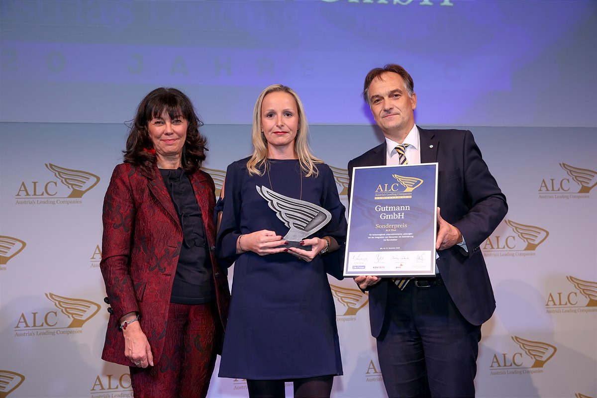 ALC-Sonderpreis für herausragende unternehmerische Leistungen bei der Integration von Menschen mit Behinderung ins Berufsleben - Gutmann GmbH (v. li.):