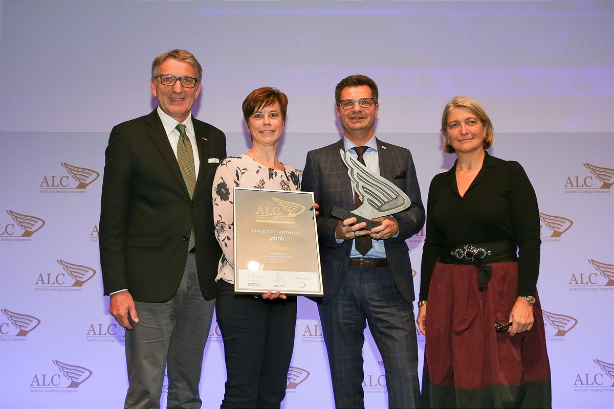 1. Platz Kategorie: National Klein- und Mittelbetriebe für die Novacom Software GmbH (v.l.):