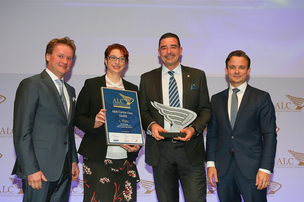 1. Platz Kategorie International für die A&R Carton Graz GmbH (v. l.):