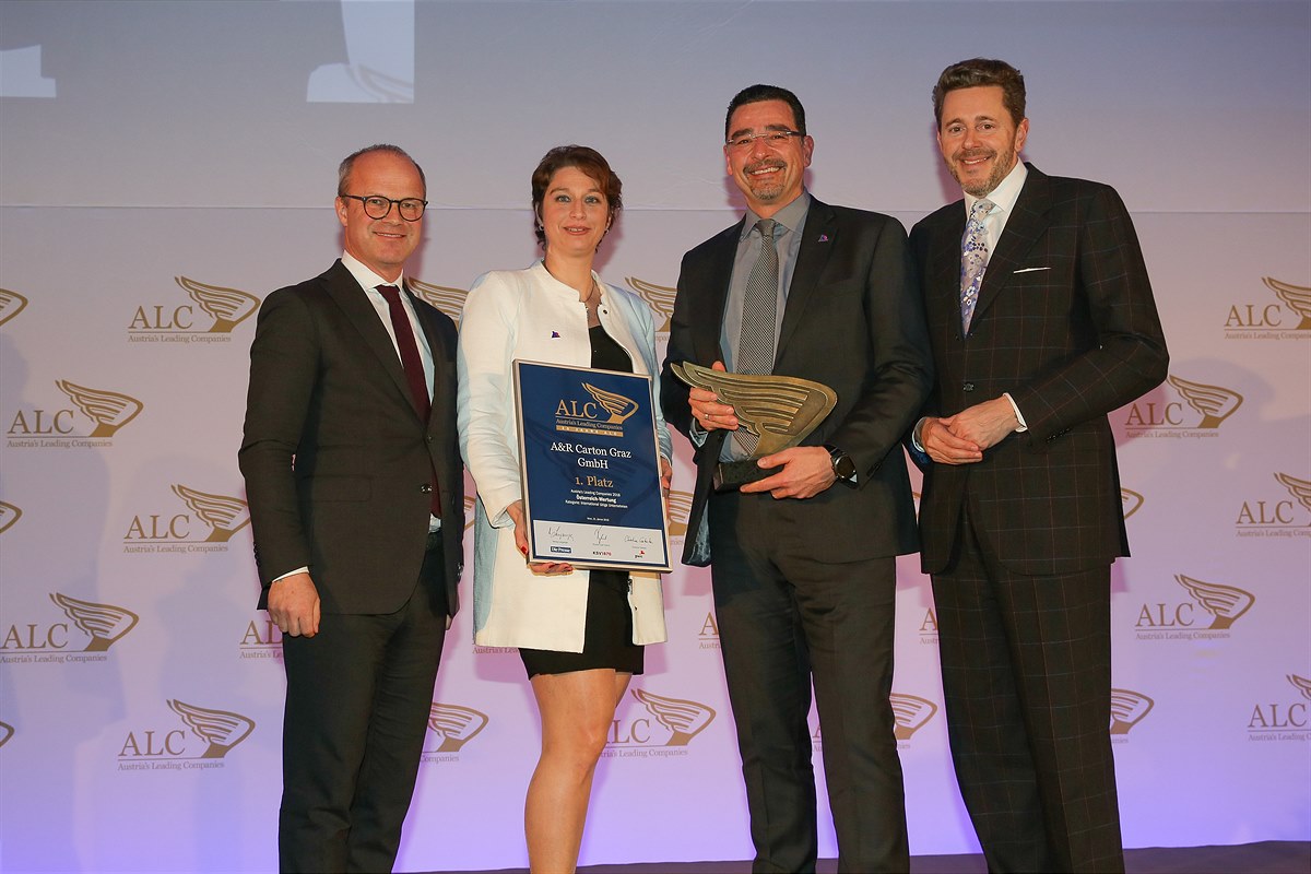 Auszeichnung 1. Platz Kategorie International für die A&R Carton Graz GmbH (v. l.):