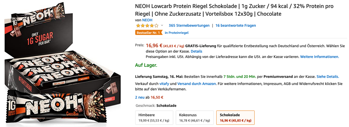 Bestseller auf Amazon - Kategorie Proteinriegel
