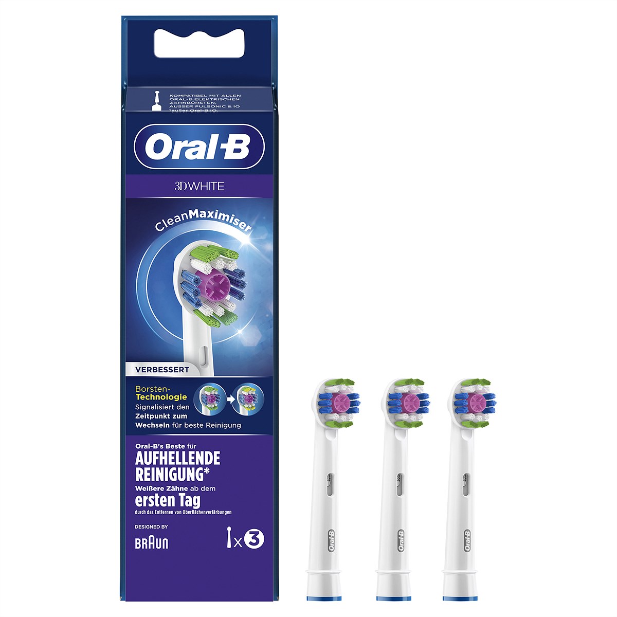 Oral-B Aufsteckbürsten 3DWhite mit CleanMaximiser-Technologie