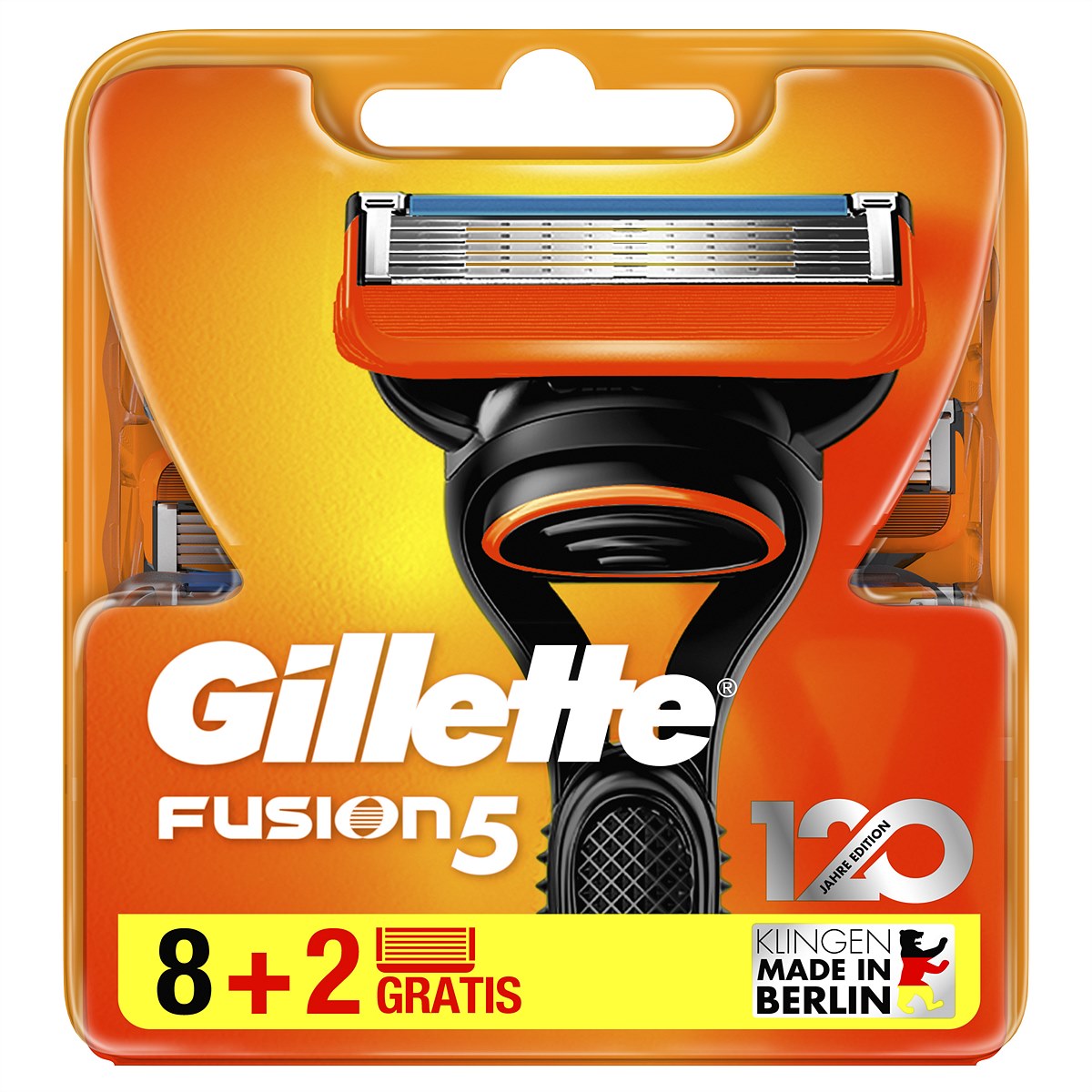 Die Gillette Fusion5 8er-Klingenpackung enthält im Jubiläumsmonat zwei zusätzliche Klingen. 